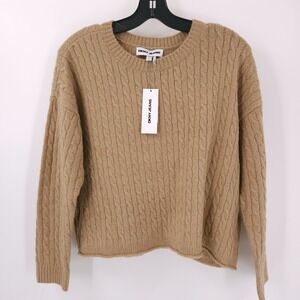 DKNY Jeans Crewneck Cable Knit Pullover Stretch Sweater Tan Womens Size PL